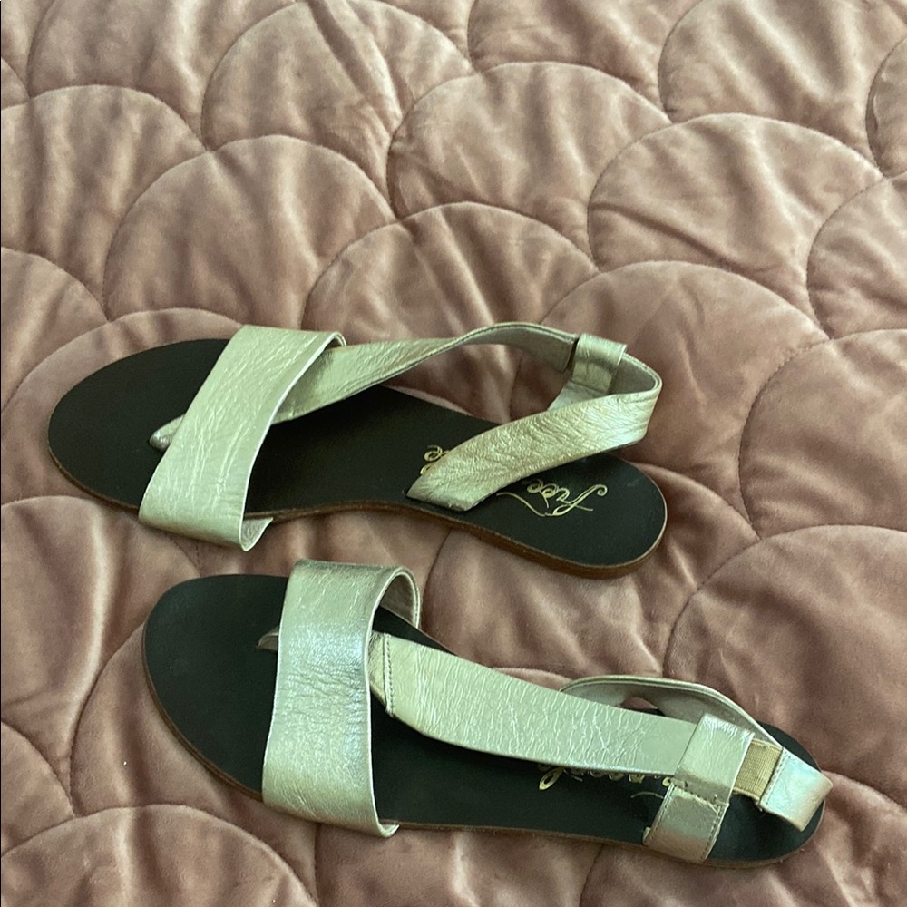Free People Gold Minimalist Sandals
